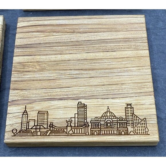 Recycled Chopsticks Coasters By ChopValue - L.A. & Mexico City Skylines Set of 4 - Picture 3 of 8